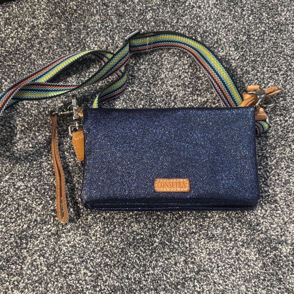 Consuela Navy Crossbody Bag with Multicolor Strap
